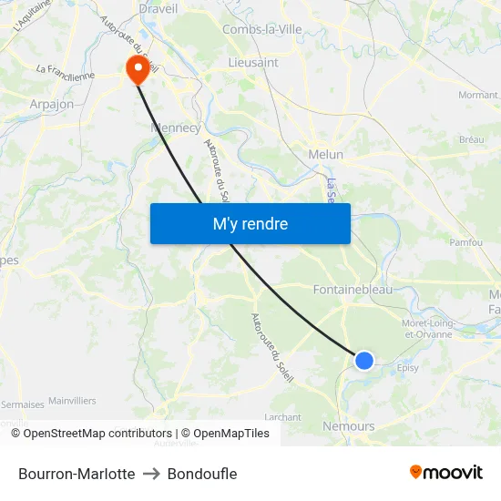 Bourron-Marlotte to Bondoufle map