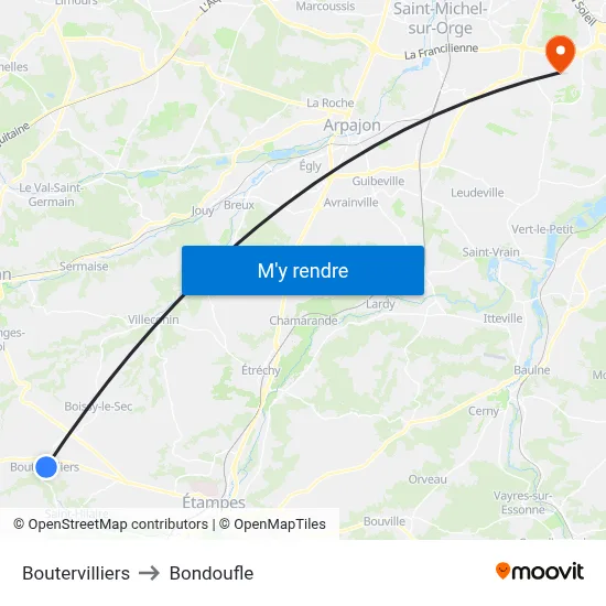Boutervilliers to Bondoufle map
