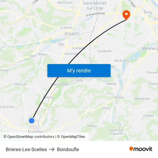 Brieres-Les-Scelles to Bondoufle map