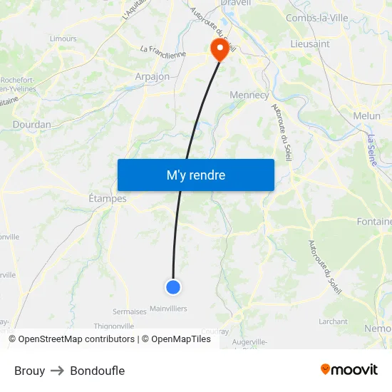 Brouy to Bondoufle map