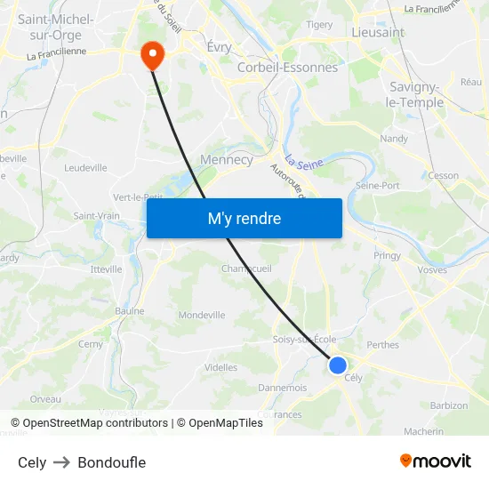 Cely to Bondoufle map