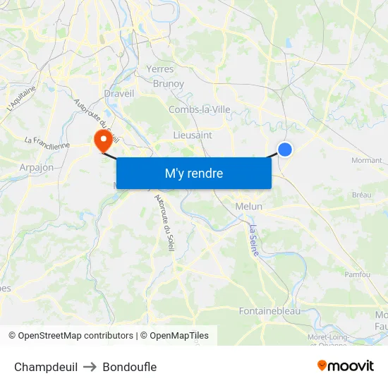 Champdeuil to Bondoufle map