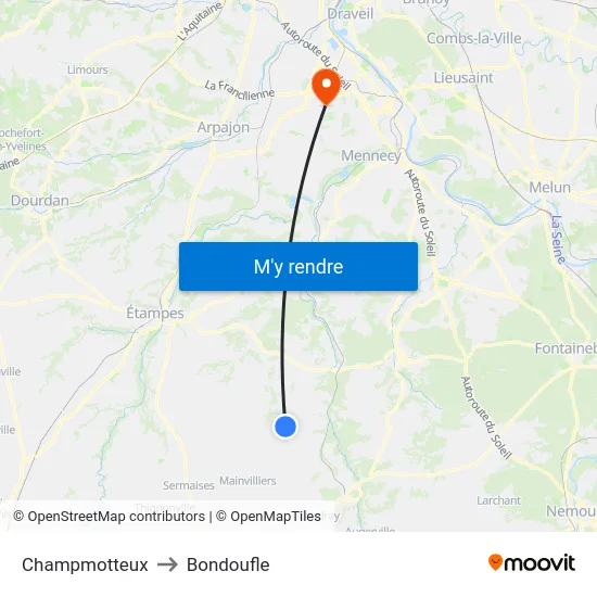 Champmotteux to Bondoufle map