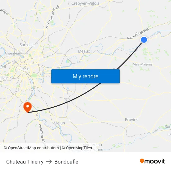 Chateau-Thierry to Bondoufle map