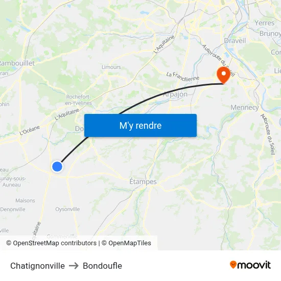 Chatignonville to Bondoufle map