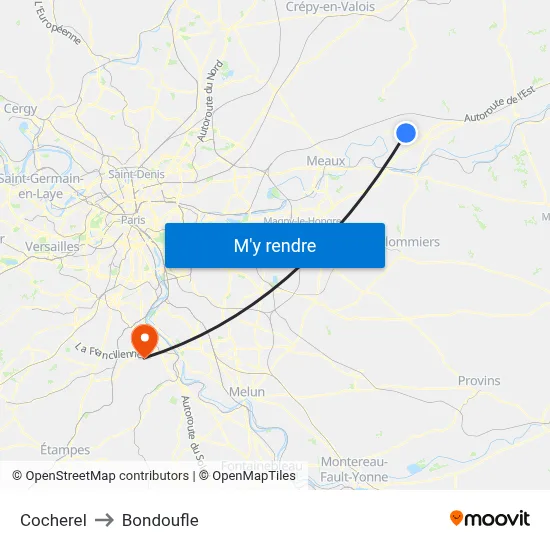 Cocherel to Bondoufle map