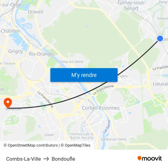 Combs-La-Ville to Bondoufle map