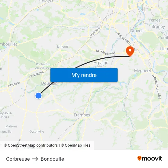 Corbreuse to Bondoufle map