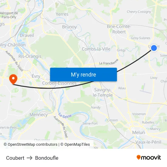 Coubert to Bondoufle map