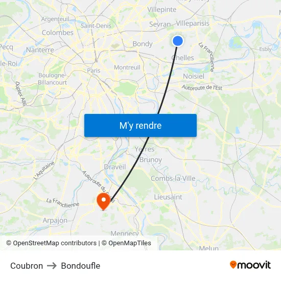 Coubron to Bondoufle map