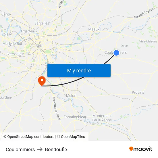 Coulommiers to Bondoufle map