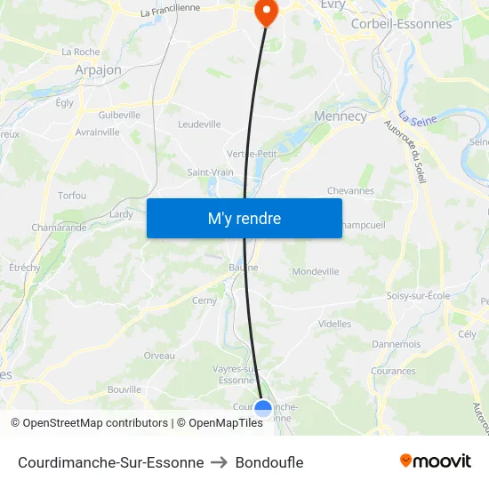 Courdimanche-Sur-Essonne to Bondoufle map