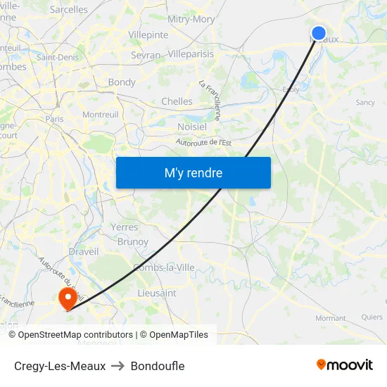 Cregy-Les-Meaux to Bondoufle map