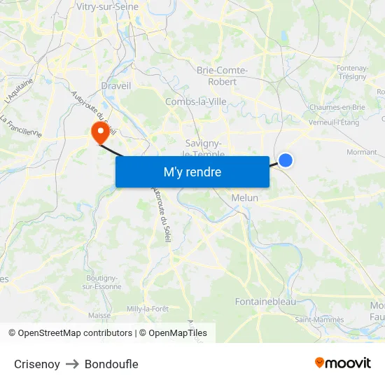 Crisenoy to Bondoufle map