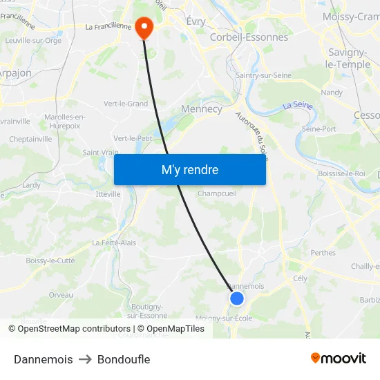 Dannemois to Bondoufle map