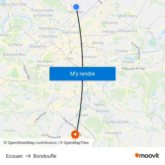 Ecouen to Bondoufle map