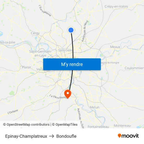 Epinay-Champlatreux to Bondoufle map