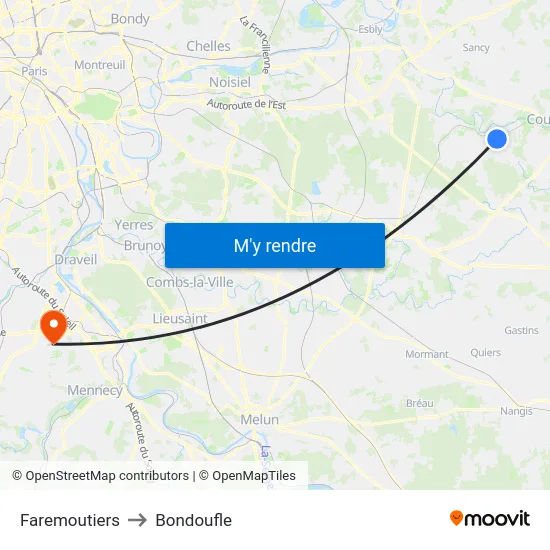 Faremoutiers to Bondoufle map