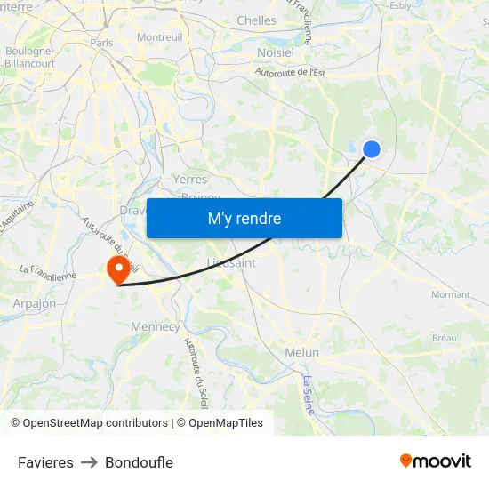 Favieres to Bondoufle map