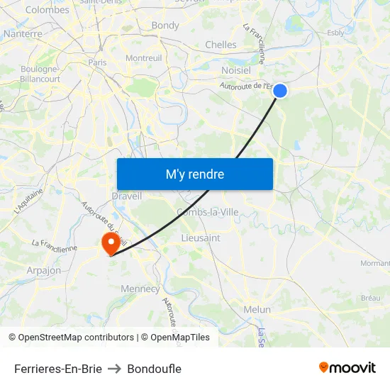 Ferrieres-En-Brie to Bondoufle map