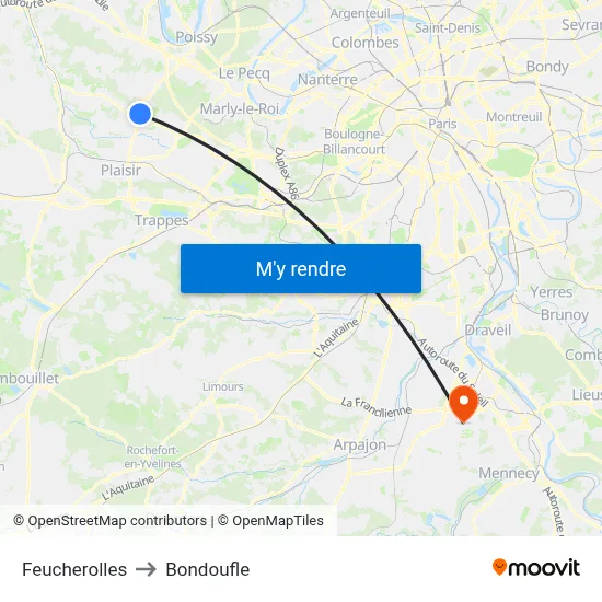 Feucherolles to Bondoufle map
