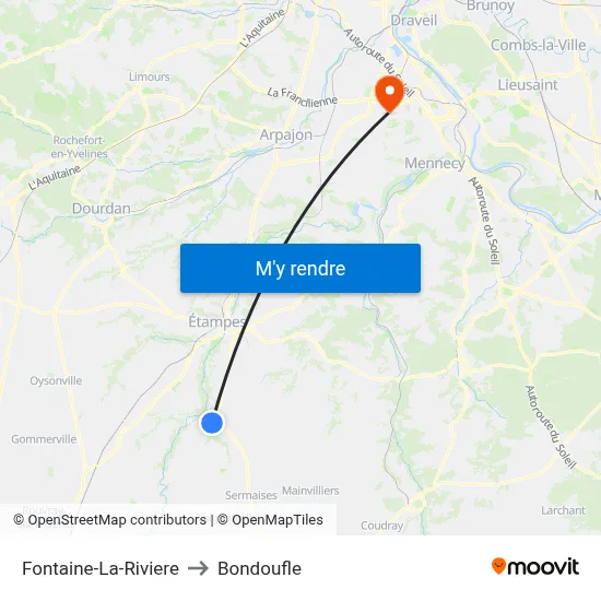 Fontaine-La-Riviere to Bondoufle map