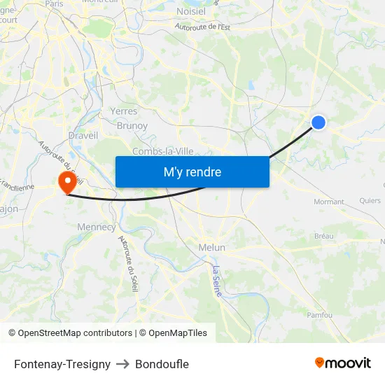 Fontenay-Tresigny to Bondoufle map