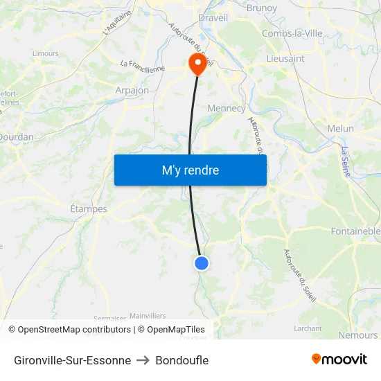 Gironville-Sur-Essonne to Bondoufle map