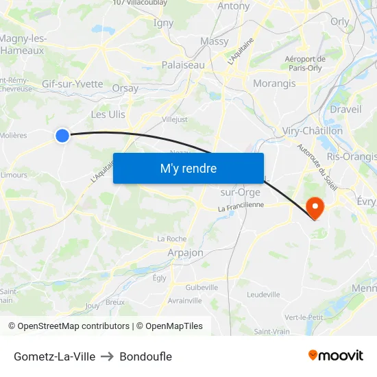 Gometz-La-Ville to Bondoufle map