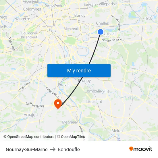 Gournay-Sur-Marne to Bondoufle map