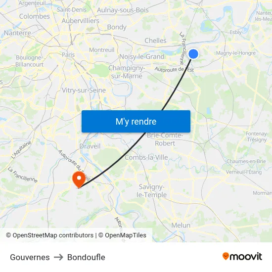 Gouvernes to Bondoufle map