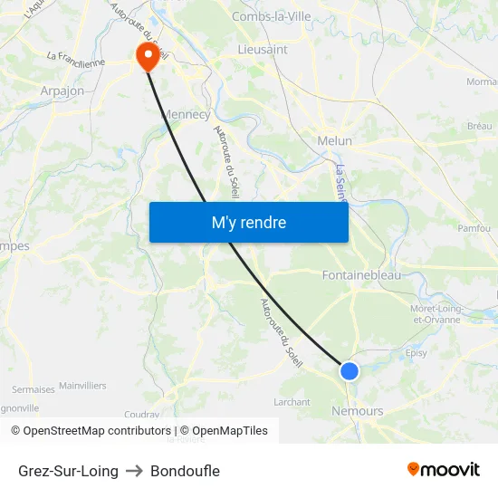 Grez-Sur-Loing to Bondoufle map