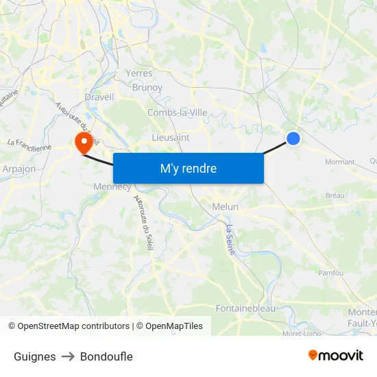 Guignes to Bondoufle map