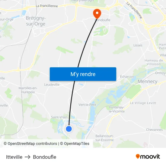 Itteville to Bondoufle map