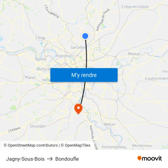 Jagny-Sous-Bois to Bondoufle map