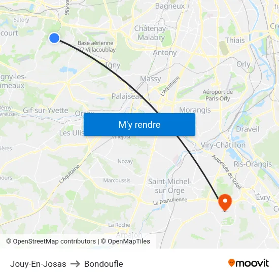 Jouy-En-Josas to Bondoufle map