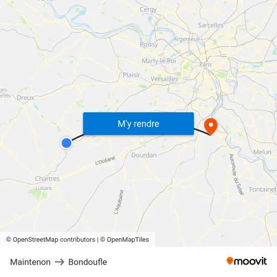 Maintenon to Bondoufle map