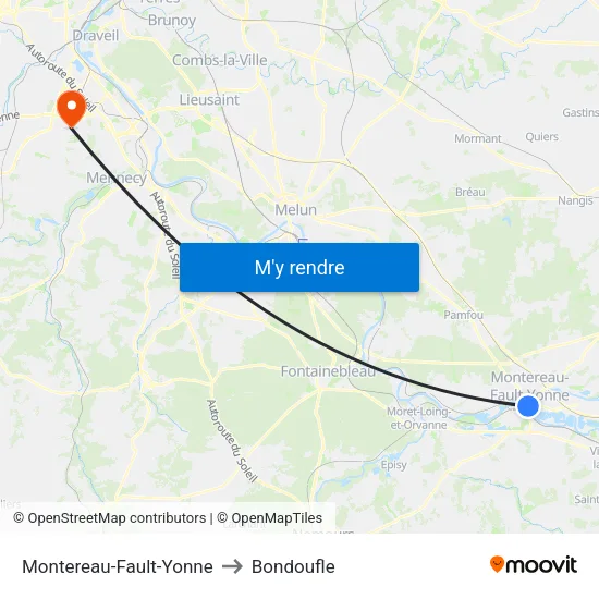 Montereau-Fault-Yonne to Bondoufle map