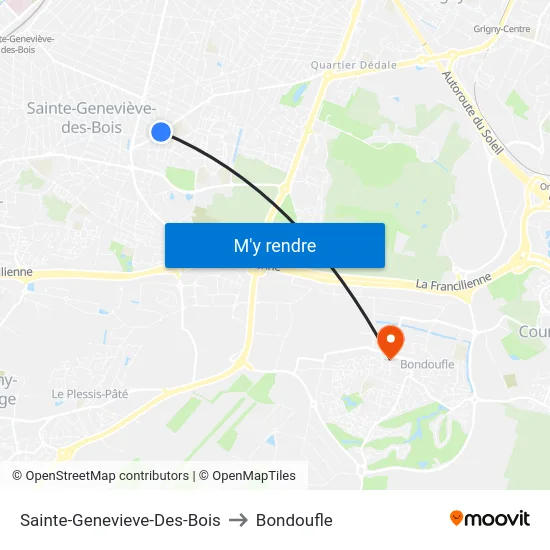Sainte-Genevieve-Des-Bois to Bondoufle map
