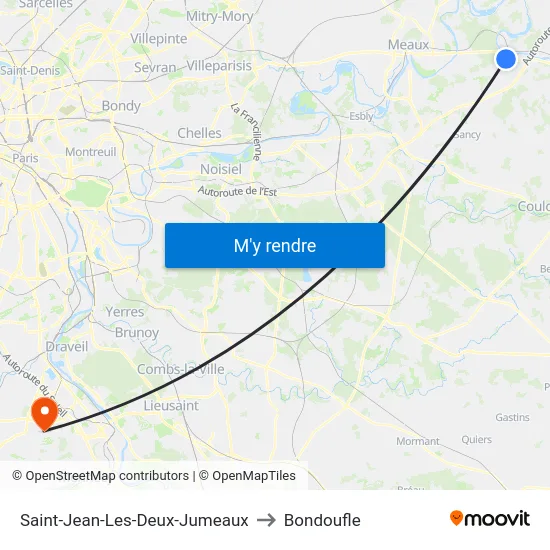 Saint-Jean-Les-Deux-Jumeaux to Bondoufle map