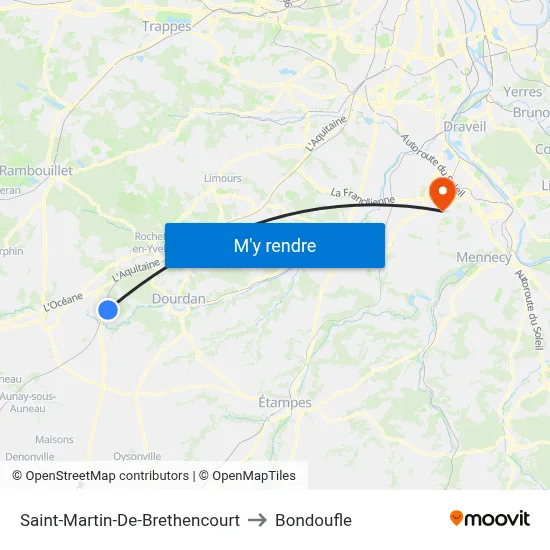 Saint-Martin-De-Brethencourt to Bondoufle map