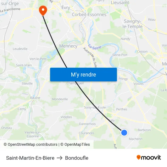Saint-Martin-En-Biere to Bondoufle map