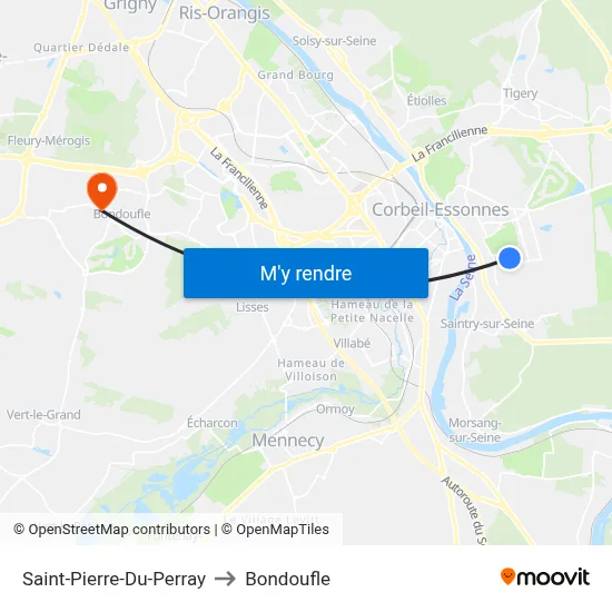 Saint-Pierre-Du-Perray to Bondoufle map