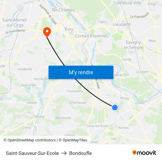 Saint-Sauveur-Sur-Ecole to Bondoufle map