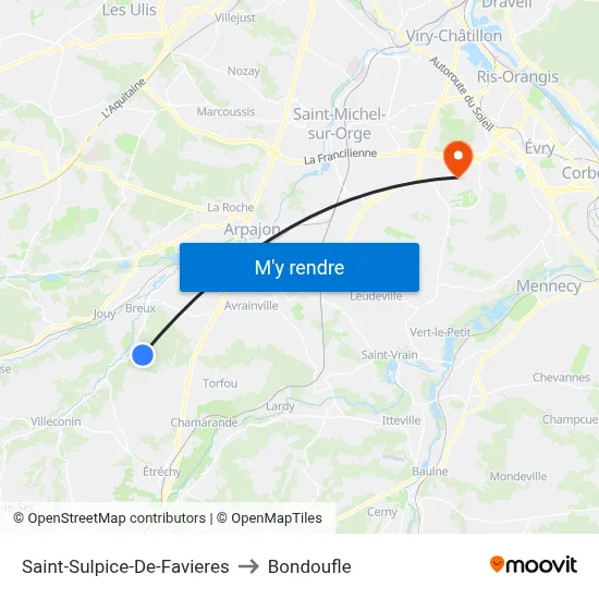 Saint-Sulpice-De-Favieres to Bondoufle map