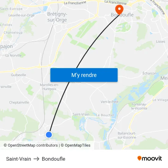 Saint-Vrain to Bondoufle map