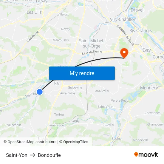 Saint-Yon to Bondoufle map