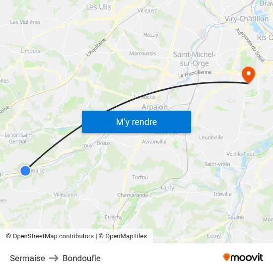 Sermaise to Bondoufle map