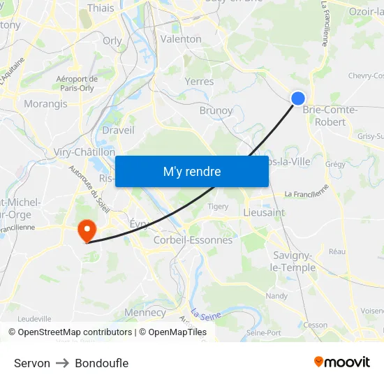 Servon to Bondoufle map