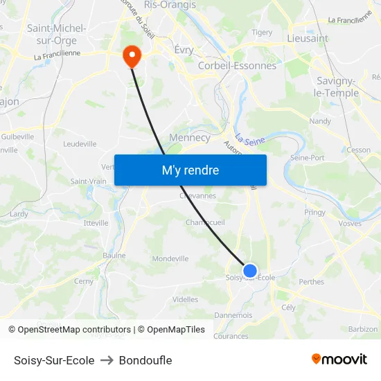 Soisy-Sur-Ecole to Bondoufle map